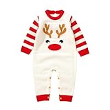 Generisch Neugeborenen Baby Jungen Mädchen Weihnachten Stricken Strampler Pullover Hirsch Langarm Gestreiften Overall Warme Winter Kleidung (White, 6-9 Months)