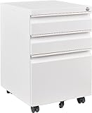 Rollcontainer Aktenschrank abschließbar Büroschrank metallschrank File Cabinet Lagerschrank Beistellcontainer schubladenschrank Beistellcontainer Bürokommode für Akten, Dokumente 39 x 50 x 62 cm weiß