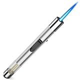 Juspota 19cm Jetflamme Feuerzeug, Abschließbar Sturmfeuerzeug, Gas Nachfüllbar Winddicht Langes Stabfeuerzeug, Gasfeuerzeug, Silber (Verkauft ohne Butangas)