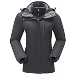Damen Skijacke 3 in 1 Wanderjacke mit Fleece Wasserdicht Atmungsaktiv Funktionsjacke Winterjacke Winddichte Outdoorjacke mit Abnehmbare Kapuze für Winter Sport,Grau XXL