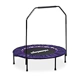 Relaxdays Trampolin mit Haltestange, Ø 102 cm, faltbares Minitrampolin bis 120 kg, Fitnesstrampolin Indoor, lila