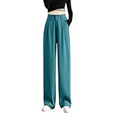 2023 Neujahr S - Damen Weite Bein Hose Hohe Elastische Taille im Rücken Business Arbeitshose Lange Gerade Anzughose für Sommer Damen Plus Size Hose Casual, blau, XL