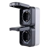 REV - AquaStorm, Doppelsteckdose, Steckdose Feuchtraum IP55, zweipolig, Aufputz senkrecht, 230V, 16A, anthrazit