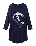 Arshiner Mädchen Nachthemd Langarm Kinder Nachtkleid mit Niedlichen Prints Schlafanzug Kleid Nightdress für Mädchen 9-10 Jahre