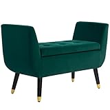 HOMCOM Sitzbank mit Stauraum Armlehnen Polsterbank mit Samtoptik, Sitztruhe mit Holzbeine, Truhenbank für Wohnzimmer Schlafzimmer Flur 107 x 42 x 65 cm, Grün