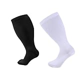 Luckywaqng Herrensocken 43-46 Schwarz 2 Paar Kompressionssocken in Übergröße für Damen und Herren, kniehohe Stützstrümpfe mit breiter Wade Arbeiten (Beige, XXL)