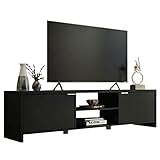 MADESA TV Schrank, Modernes TV Lowboard mit 2 Türen für Wohn- und Schlafzimmer für TV bis 75 Zoll, 180 x 39 x 47 cm, aus Holz - Schwarz