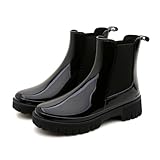 Gummistiefel Damen Kurz, Wasserdichte Original Grundlegend Regenstiefel, Anti-Rutsch Gummistiefel im Freien Wasserdichter Gummistiefeletten Atmungsaktiv Gumischtifel Gartenstiefel, Schwarz, 38 EU