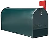 ALUBOX Amerikanischer Briefkasten 22X17X48 cm Briefkasten aus Verzinktem Blech Außenbriefkasten im Zeitschriftenformat mit Fahne (GRÜN)