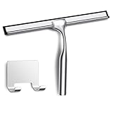COFTCLMOMT 25CM Edelstahl Duschabzieher Mit Selbstklebe Haken, Silber Abzieher Dusche Wischer für Badezimmer, Kurzer Handgriff Glaswischer, Glas Wasserschieber, Duschwand Abzieher, Badwischer