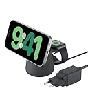 Belkin BoostCharge Pro Kabellose 2-in-1-Ladestation mit Qi2, 15W, MagSafe-Kompatibles Ladegerät für iPhone 17, Air, Pixelsnap, Apple Watch, AirPods, andere Qi2-Geräte, inklusive Netzteil – Schwarz
