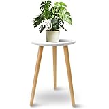 Cyiecweu Blumenständer Holz, Rundschreiben Pflanzenständer Hoch, Dreibein Pflanzenregal Indoor für Pflanzen, Topfpflanzen und Schnittblumen Wohnzimmer, Balkon Garten, 28*40cm (Weiß)