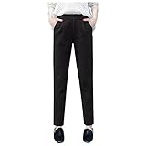 Warme lässige Cordhose für Damen – elastischer Bund – für Herbst und Winter, einfarbig, einfarbig, hohe Taille, modisch, Retro-Streetwear, Schwarz , Small