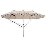 tectake® Doppelsonnenschirm mit Handkurbel, 460 x 270 cm, Alu Sonnenschirm mit Sonnenschutz UV50+, Gartenschirm rechteckig, als Terrassenüberdachung freistehend oder Marktschirm - beige