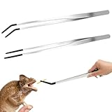 EYVRPAU 2 Stück Aquarium Pinzette Edelstahl Gerade Pinzette Und Gebogene Spitze Pinzette Lange Futterzange mit Gummispitze für Reptilien Wasserpflanze Zange Pflanzenpinzette Verlängert, 27 cm