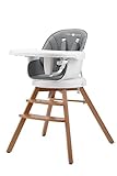 Cozy N Safe 360° Drehfunktion Babyhochstuhl - 6-36 Monate | 3-in-1 Multifunktional | Abnehmbares Doppeltablett | 5-Punkt-Sicherheitsgurt | Buchenholzbeine | PU-Oberfläche Grau