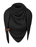 heekpek Schal Damen Winter Strickschal Dreieck Warme Weich Dreiecksschal mit Lederschlaufe Einfarbig Gestrickt Winterschal Herbstschal, Schwarz