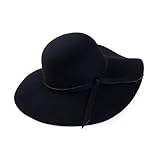 DELIMALI Fedora-Hüte für Damen, einfarbig, breite Krempe, Filz, Bowler-Schlapphut, Vintage-Schleife, Fedora-Hüte für Herbst und Winter, A-schwarz, Einheitsgröße