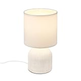 BRILONER - Tischlampe mit Stoffschirm, Kabelschalter, Keramikfuß, Lampe, Nachttischlampe, Tischleuchte, Dekolampe Flur, Bürolampe, Leselampe, Wohnzimmer, Schlafzimmer, 15x28 cm (DxH), Weiß