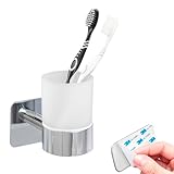 bremermann Bad-Serie Lucente Tape - Becherhalter, Zahnputzbecher selbstklebend Glas & Edelstahl, verchromt - kein Bohren 3M Klebebefestigung