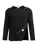 PINSPARK Sportshirt Herren Laufshirt Langarm Hemden nach Schulteroperationen Vollständig Offene Seite Druckknöpfe Dialyse Chemo Kleidung Tearaway Shirt Erholung Schwarz XL