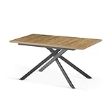 B&D home Esstisch LARS | ausziehbar 120-160 x 80 cm, 4-6 Personen Küchentisch Holztisch mit Kreuzgestell schwarz für Küche, Esszimmer | Industrial modern Design | Wildeiche Optik, 11202-XS-EIWL-P