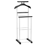 CARO-Möbel Herrendiener Medina mit Kleiderbügel, Hosenbügel und Ablage - Stilvoller Kleiderständer, Metall, weiß/schwarz, für Schlafzimmer und mehr
