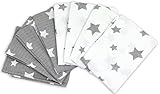 FENSILO - Mulltücher - 8er Pack 60x80 cm – Mullwindeln, schadstoffgeprüft - Grau - Wit- Sterne – Spucktücher Baby