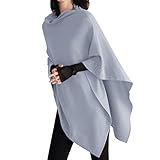 Glänzender Damen-Schal, aus Wolle, lässig, vielseitig, glänzend, Kaschmirwolle, großer Poncho, mit Kreuz vorne, grau, 38