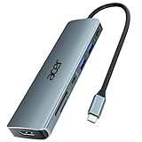acer USB C Hub, 7IN1 USB C auf 4K HDMI, 2xUSB 3.0, 1x USB C 5Gbps, 100W PD, SD/TF Katenleser, Aluminium Docking Station Multiport Adapter für iPhone 15/16 Serie,MacBook/iPad Pro/Air,S24,Surface usw.