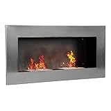 HOMCOM Bioethanol-Kamin, Wandmontage, Einbaubrenner, 2 x 0,9 l, ca. 3 Stunden Brenndauer, 110 x 14 x 54 cm, Abdeckung 25 – 30 m², Edelstahl