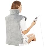 Heizkissen für Rücken Schulter Nacken 60x100cm Wärmekissen mit Abschaltautomatik, Schnelle Erwärmung, mit Taillenriemen, Rückenwärmer Heizdecke 6 Heizstufen, Auto-OFF-Timer, Flanellmaterial, Waschbar