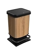 Rotho Paso Mülleimer 20l mit Deckel, Kunststoff (PP recycelt) BPA-frei, Holz, 20l (29.3 x 26.6 x 45.7 cm)