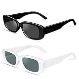 Ainiv 2 Stück Vintage Rechteckige Sonnenbrille, 90er Retro Sonnenbrillen, Modische Retro-Brille mit quadratischem Rahmen, UV400 Sonnenschutz und UV-Schutz, Trendy Brille für Damen Herren