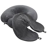 Prasacco 2 Stück U-Form Nackenrollenbezug, 30x30cm Bezug für Nackenrolle Dunkelgrauer Nackenkissenbezug mit Reißverschluss Waschbarer Kristallsamt Nackenkissenbezug für Flugzeug, Auto, Mittagspausen