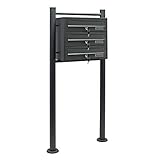 Wiltec 3er Briefkastenanlage Anthrazit 512 x 270 x 1150 mm, Standbriefkasten mit 3 Fächern, Schlüssel und Namensschild, Briefkasten Postkasten mit Ständer