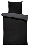 one-home Winter Bettwäsche Doubleface Uni Wende kuschelig flauschig warm weich Fleece, Größe:2 teilig 135x200 cm, Farbe:schwarz/anthrazit