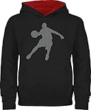 Shirtracer Kinder Sport Kleidung - Basketballspieler - 152 (12/13 Jahre) - Schwarz/Rot - Hoodie schwarz Kinder - JH003K - Kinder Hoodie Pullover für Jungen und Mädchen