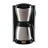 Philips Café Gaia Filterkaffeemaschine – Edelstahl-Thermoskanne, Tropf-Stopp, Intensives Aroma, Automatische Abschaltung, 1.300 ml, Schwarz (HD7546/20)