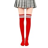 HUKUMA Overknees Strümpfe Damen, Kniestrümpfe Damen, Strümpfe Fußball Sport Socken, Kniestrümpfe Ringelsocken für Cheerleader Kostüm Accessoires Mädchen