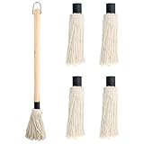 Grillpinsel hitzebeständig BBQ – 46,5CM Grill Basting Mop mit langem Holzgriff und 4 zusätzlichen Köpfen