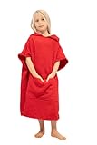 ALLEN & MATE Kids 100% Baumwollkapuzen-Handtuch Badeponcho für Kinder, Poncho mit Taschen ideal zum Schwimmen, Urlaub, Strand, Surfen und Baden (Rot, 10-13 Jahre)