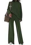 Viottiset Damen Lounge Set Stehkragen Jogginganzug Weites Bein Hosen Loungewear Sweatsuit Zweiteilig Outfits Dunkelgrün L