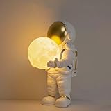 AoLa LED Dimmbar Nachttischlampe Mit Kabel Schalter Astronaut Mond Tischleuchte 3D Drucken Mond Kleine Lampe 3000K/4000K/6000K Schlafzimmer Deko Tischlampe Für Nachttisch Restaurant Bar Wohnzimmer