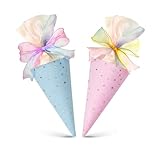 2 Stück Mini Schultüten Zum Befüllen Geschwister Schultüte Zuckertüte Mädchen Junge Farbige Geschenktasche Kegelförmig Schule Beginnen Studenten Süßigkeiten Paket Schreibwaren füllen（Rosa + Blau）