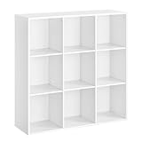VASAGLE Bücherschrank, Bücherregal, mit 9 Fächern, Büroregal, Würfelregal, Standregal, für Wohnzimmer, Schlafzimmer, Büro, Kinderzimmer, weiß LBC177W01