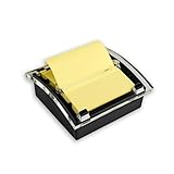 Post-it Pop-Up-Notizspender, organisiert den Schreibtisch und hält Notizen in der Nähe, schwarzer Boden, transparente Oberseite, inklusive 50 Blatt à 7,6 x 7,6 cm, kanariengelbe Blätter