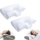 Ergonomisches konturiertes Kissen aus Memory-Schaum zur Linderung von Nackenschmerzen, Seitenschläferkissen für Erwachsene, zervikales Nackenkissen für alle Schlafpositionen, Weiß (2 Stück)