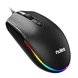 Nulea M100 Maus mit Kabel, Kabelgebundene Maus mit RGB Beleuchtung, Wired Maus mit USB-Anschluss und 1600 DPI Optischer Sensor, 4-Tasten Büro Leise Maus für Laptop/PC/Computer/Mac - Schwarz