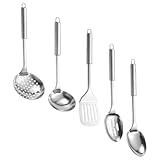 Hoement 5 Stück Edelstahl Kochlöffel und Spatel Hitzebeständig mit Aufhängung Langlebiges Küchenutensilien für Haushalt Restaurant und Camping